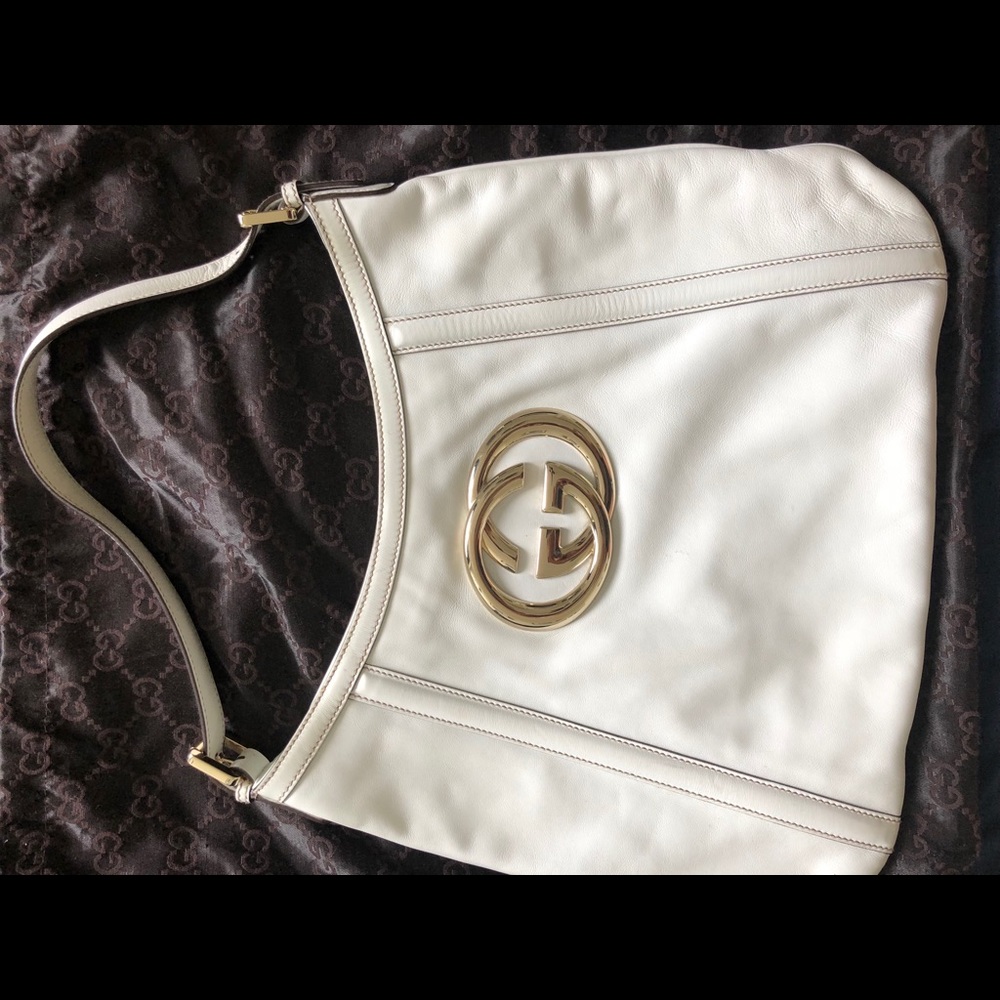 Gucci Medium Britt White Leather Gold Hardware